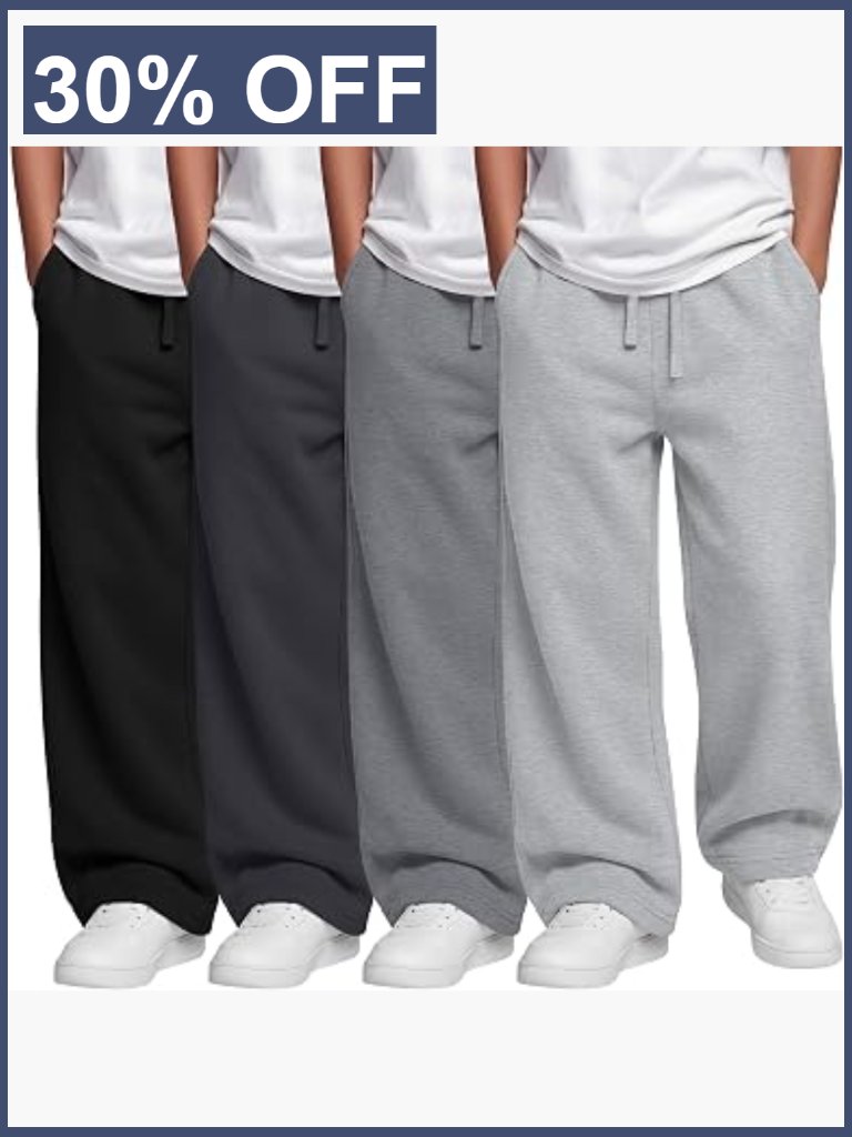 Boys Sweatpants 4 Pack Joggers Casual Lightweight Straight Leg Drawstring